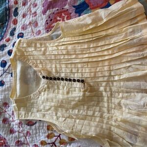 Pleated Yellow Sleeveless Top with Button Detail